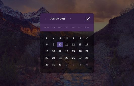Transparent Calendar Dark UI Free PSD