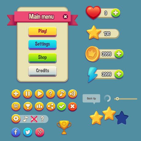 Free Cartoon Style Game GUI Kit Free PSD at FreePSD.cc