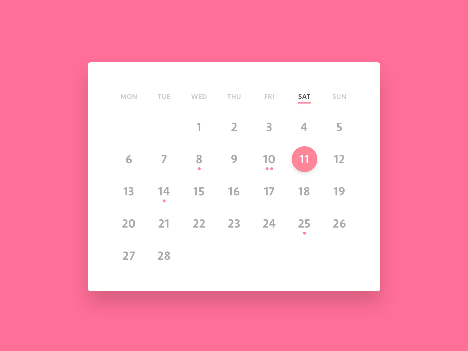 Free Clean Calendar Widget PSD at FreePSD.cc