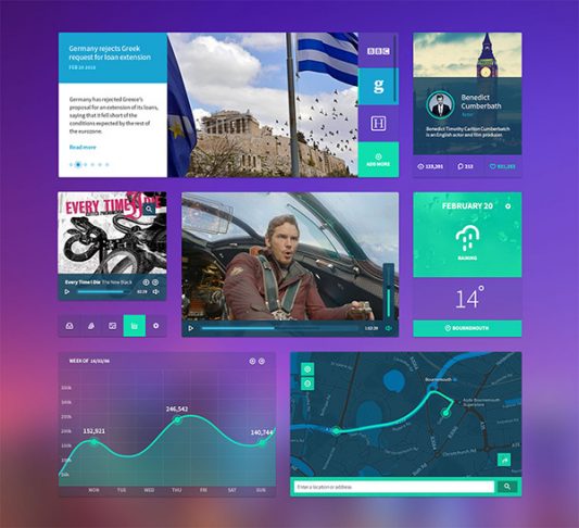 Colored flat and simple UI Kit Free PSD