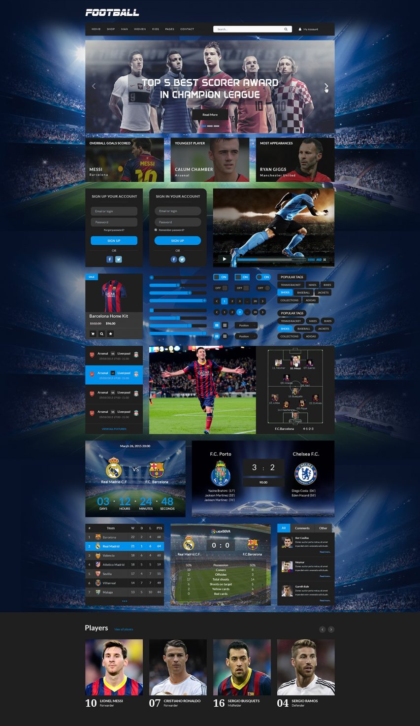Football UI Kit Elements Free PSD