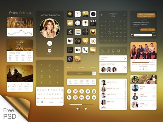 Gold style iPhone UI Kit Free PSD