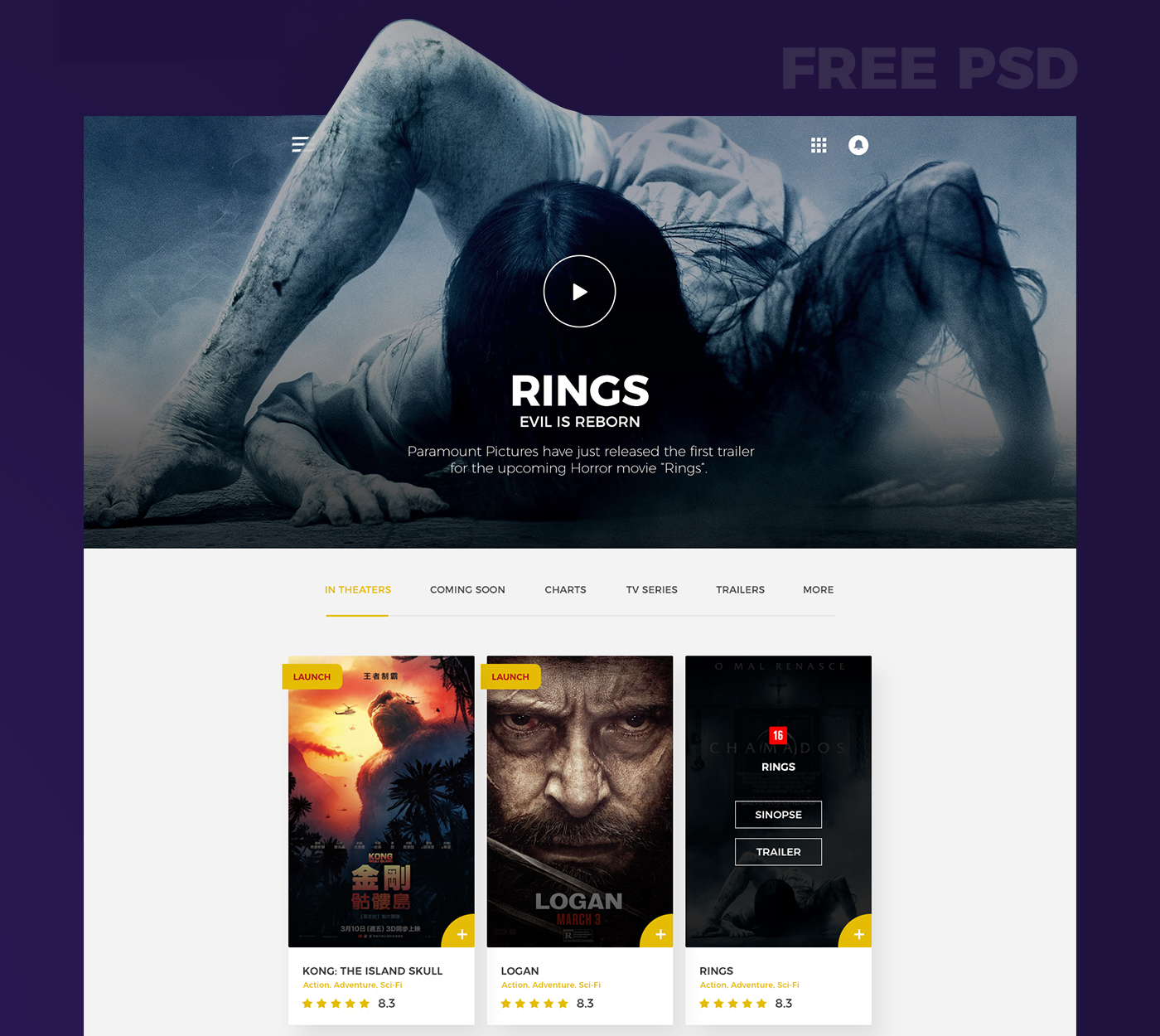 Free Movies Website Template Free PSD at FreePSD.cc