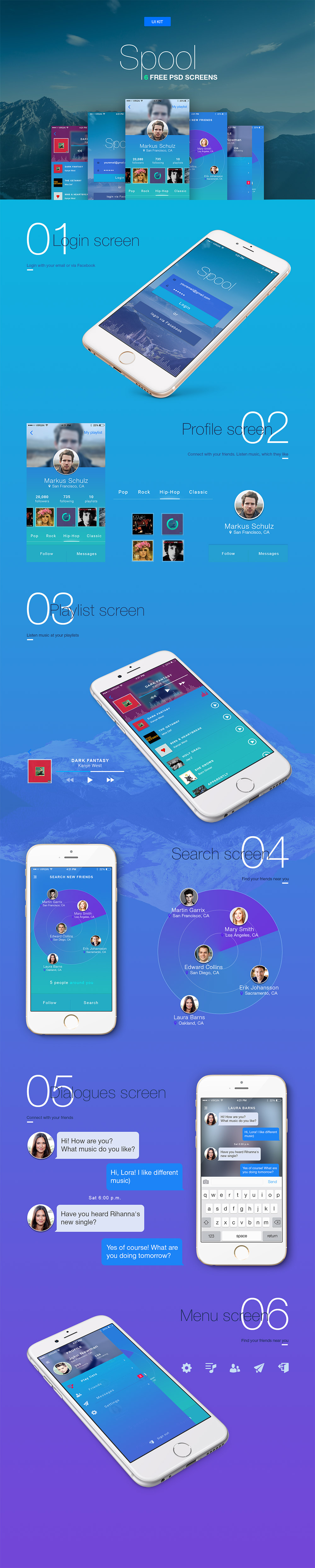 Free Vibrant iOS App UI Templates Free PSD at FreePSD.cc
